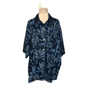 Topshop Blue Indigo Palm Laser Print Lightweight Denim shirt size 10